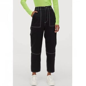 H&M Black & White Contrast Stitch High Waisted Ankle Pants